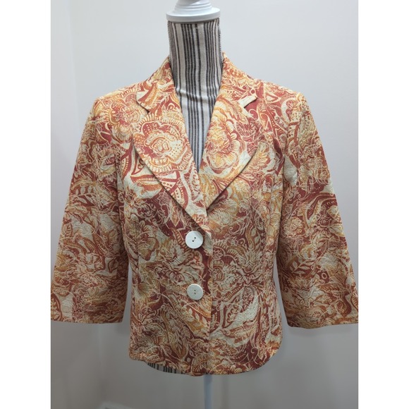 Coldwater Creek Jackets & Blazers - Coldwater Creek‎ Jacket Blazer Petite M Orange Yellow Colorful Spring Old Money